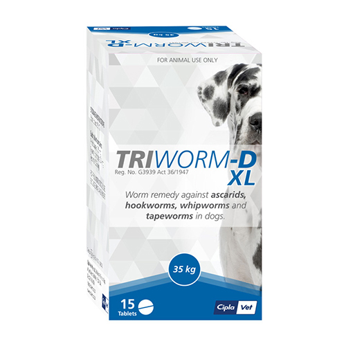 Triworm-D Dewormer For Large Dogs 77lbs (35kg) 2 Tablets