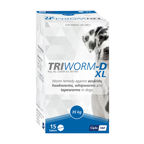 Triworm-D Dewormer For Large Dogs 77lbs (35kg) 2 Tablets Triworm-D Dewormer For Large Dogs 77lbs (35kg) 2 Tablets