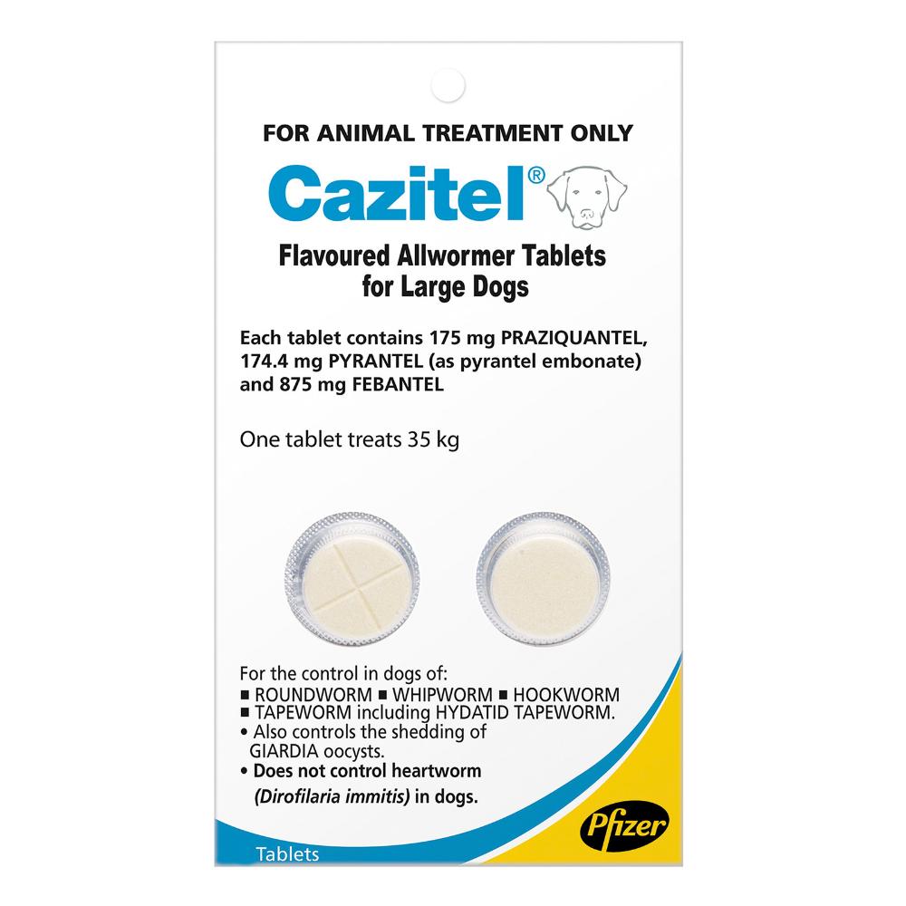 Cazitel Flavoured Allwormer Dogs 35kgs (22 To 77lbs) 2 Tablets
