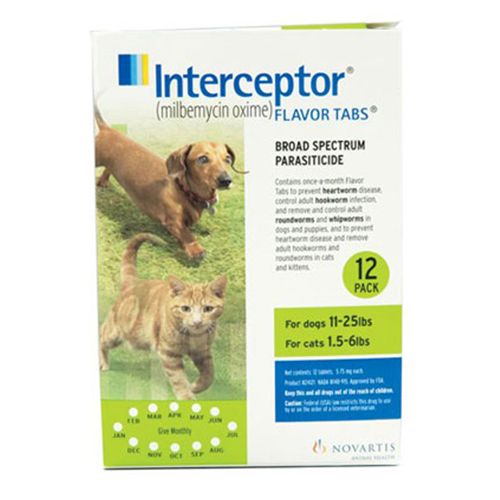 Interceptor For Small Dogs 11-25 Lbs (Green) 12 Chews
