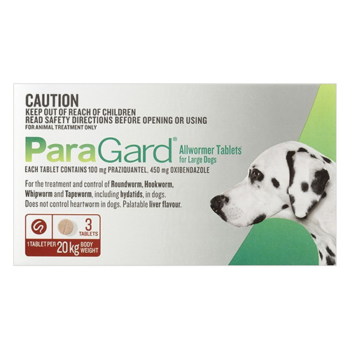 Paragard Allwormer For Large Dogs 44 Lbs (20 Kg) Red 3 Tablets