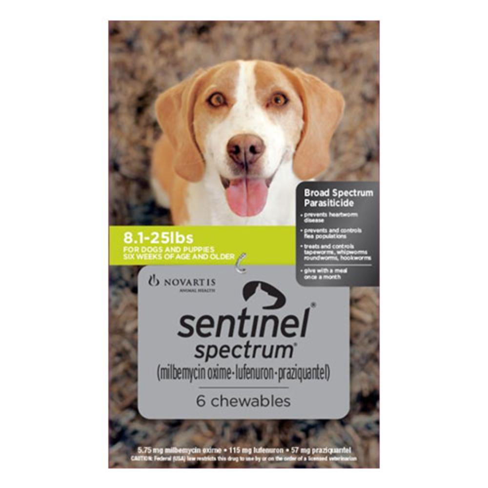 Sentinel Spectrum Chews For Dogs 8.1-25 Lbs (Green) 3 Chews