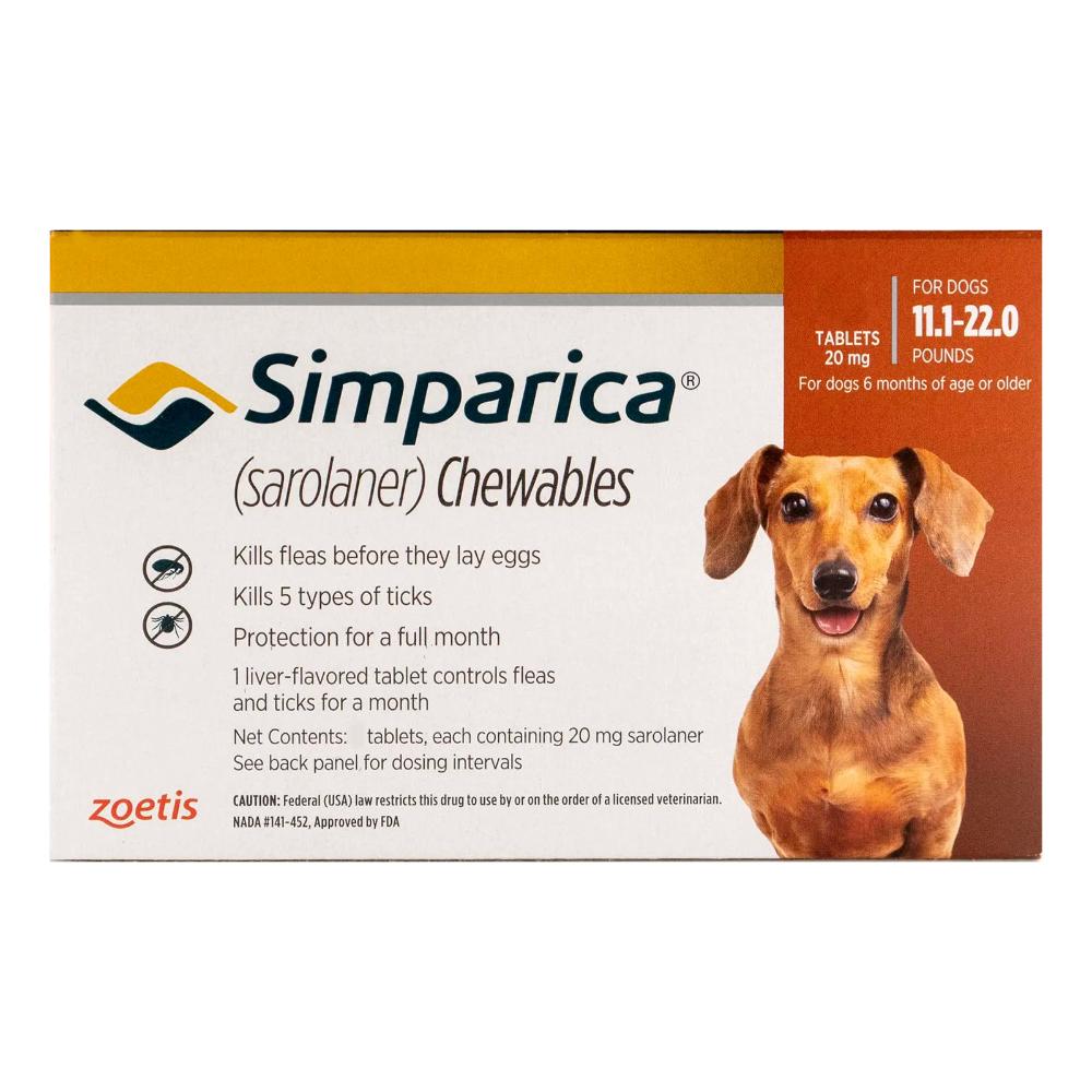 Simparica Flea & Tick Chewables For Dogs 11.1-22 Lbs (Brown) 3 Doses