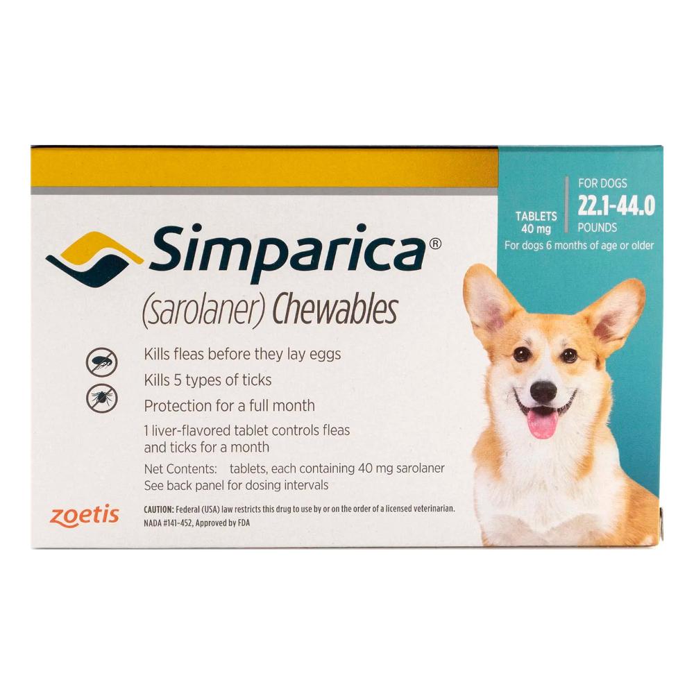 Simparica Flea & Tick Chewables For Dogs 22.1-44 Lbs (Blue) 6 Doses