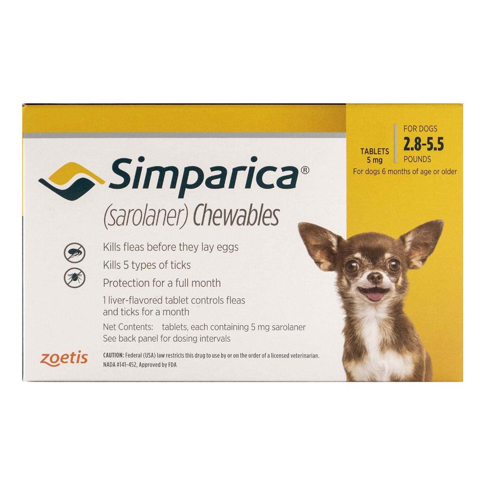 Simparica Flea & Tick Chewables For Dogs 2.8-5.5 Lbs (Yellow) 3 Doses