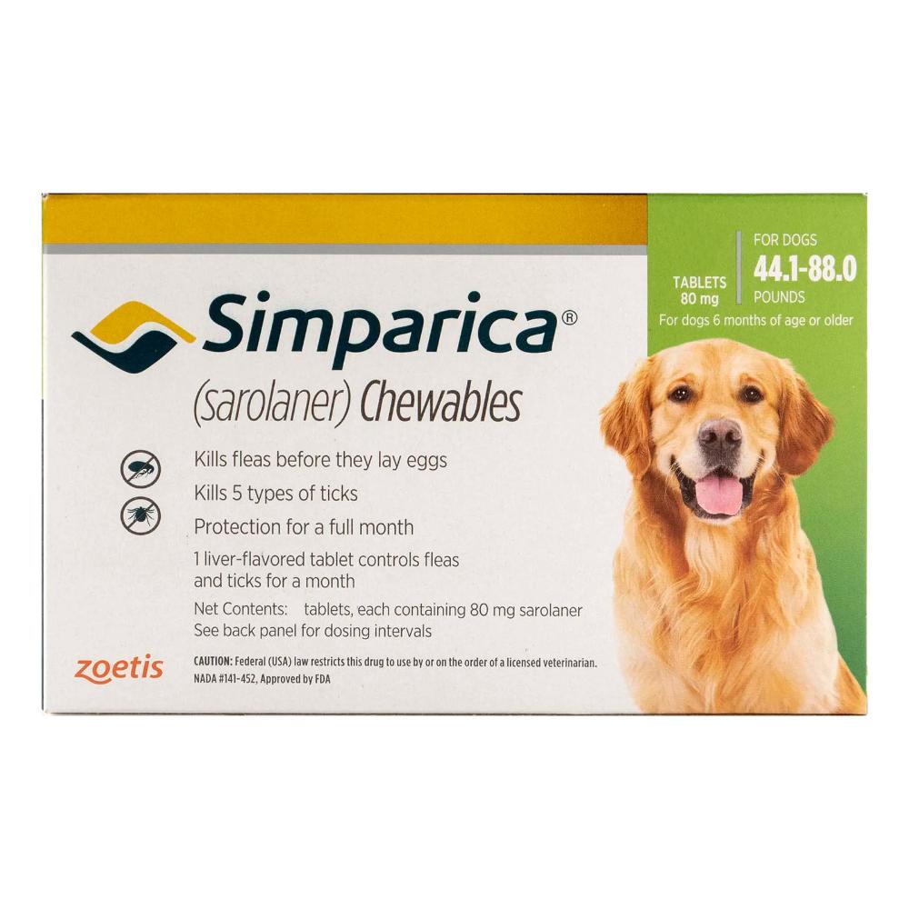 Simparica Flea & Tick Chewables For Dogs 44.1-88 Lbs (Green) 3 Doses