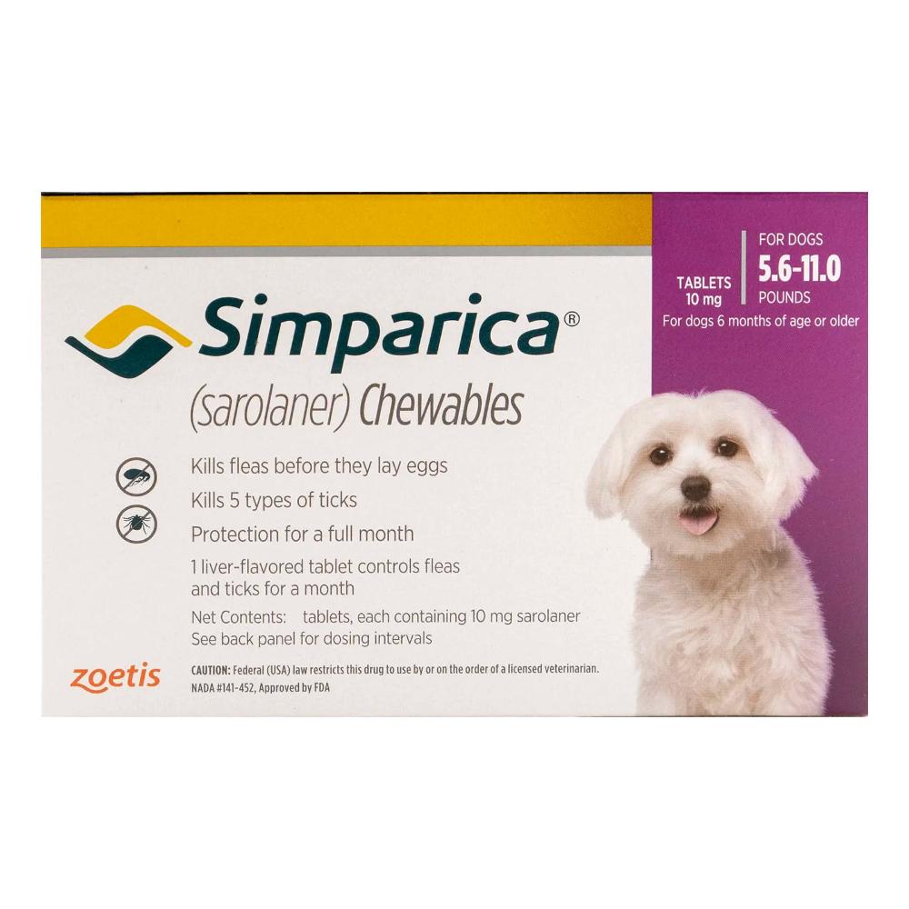 Simparica Flea & Tick Chewables For Dogs 5.6-11 Lbs (Purple) 6 Doses
